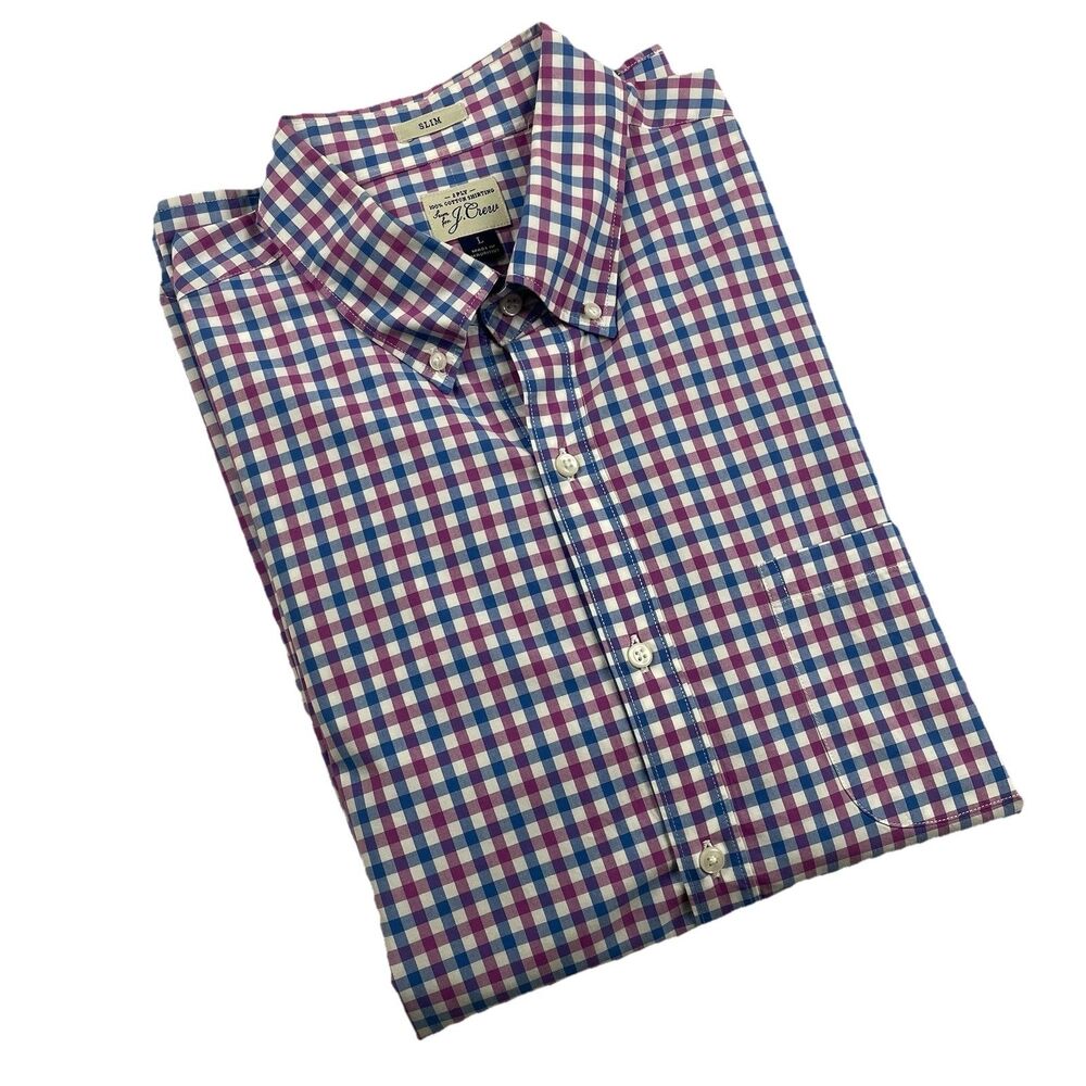 J.Crew Men’s Button Up Long Sleeve Gingham Blue/Purple-L